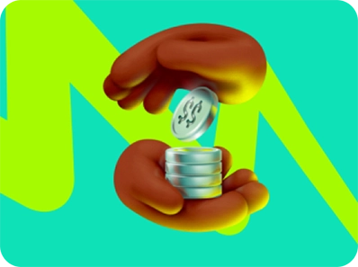 Ilustração 3D de mãos com moedas